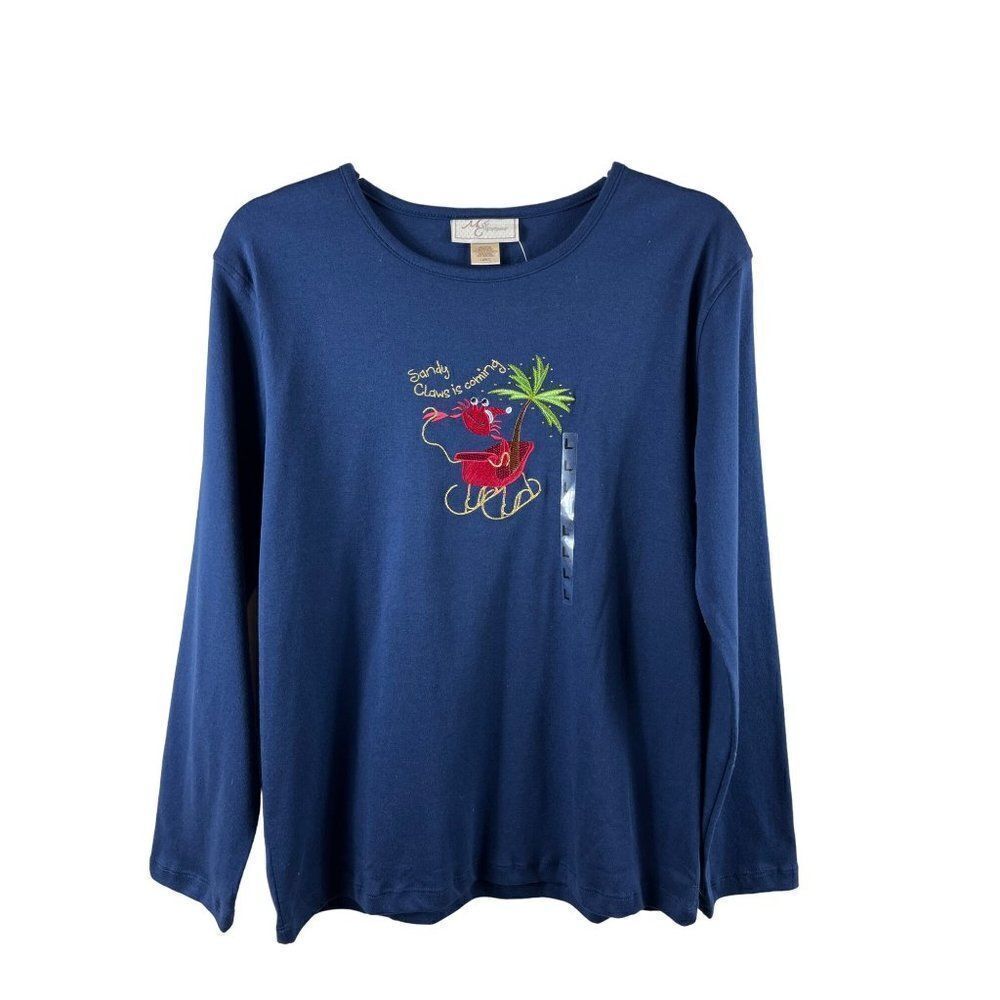 M&C Sportswear Sandy Claws is Coming Christmas Long Sleeve Tee Shirt Large Navy